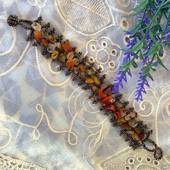 VTG Handcrafted Agate Gemstone & Seed-bead Bracelet - Picture 6 of 10